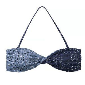 VS PINK Twist It Bandeau Bikini Top - Midnight Navy All Over - Size M - 11242280
